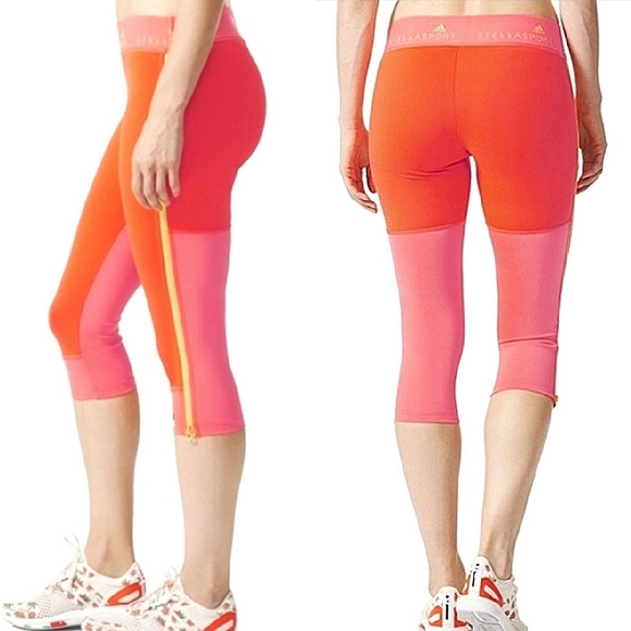 ☀️ADIDAS STELLASPORT Climalite Pink Zipper Workout Leggings☀️UPF 50+ UV PRO - Picture 1 of 15
